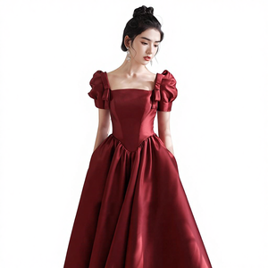 Robe de mariée élégante de style français <span class=keywords><strong>en</strong></span> cachemire rouge avec volants, longueur au sol, petite mariée, princesse <span class=keywords><strong>en</strong></span> fuite, fiançailles, cérémonie haut de gamme pour adultes - Product Image 1