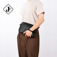 Sac messager de luxe en cuir de vachette véritable pour homme, design classique horizontal à bandoulière unique, fermeture éclair, fait main, tressé et ciré