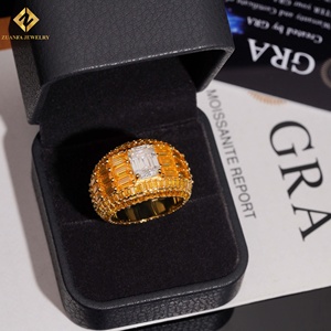 Anillos de banda con pavé completo de moissanita amarilla tipo baguette, plata S925, estilo Hip Hop, anillo grande cuadrado para hombre con moissanita blanca chapado en oro - Product Image 2
