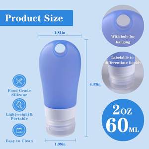 ขวดซิลิโคนแบบพกพาขนาด 2 ออนซ์ สำหรับใส่โลชั่นหรือเจลแอลกอฮอล์แบบรีฟิลได้ ขนาดเล็ก 90 มล. พร้อมคาราไบเนอร์ - Product Image 2