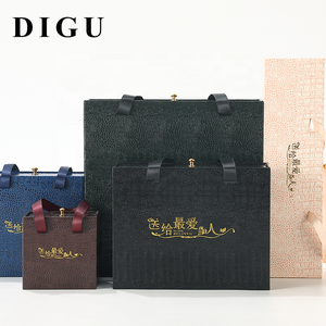 Caja de Joyería DIGU con Diseño de Piel de Cocodrilo y Asa de Listón, Juego de Empaque de Joyería de Papel Texturizado con Bolsa de Regalo a Juego - Product Image 2