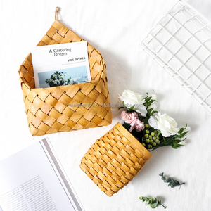 Panier de fleurs japonais créatif nordique fait à la main en copeaux de bois tissé écologique multifonction tenture murale portable - Product Image 1