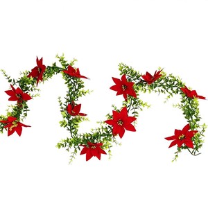 Chao Xingdi <b>Christmas</b> Poinsettia <b>Garland</b> 180cm Red Silk Flower Holiday Decoration for Indoor Outdoor Use - Product Image 4
