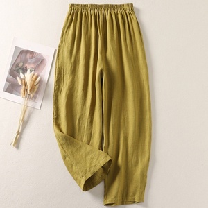 <span class=keywords><strong>Pantaloni</strong></span> Larghi Artistici da Donna in Cotone-<span class=keywords><strong>Lino</strong></span>, Casual, a Vita Alta, con Elastico in Vita, Vestibilità Ampia - Product Image 6