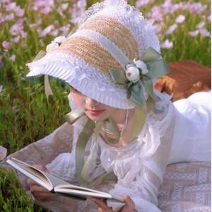 <span class=keywords><strong>Chapeau</strong></span> de paille Lolita vintage à volants et dentelle florale, style canotier, avec nœuds en ruban de satin, protection solaire, idéal pour les fêtes du <span class=keywords><strong>thé</strong></span> - Product Image 5