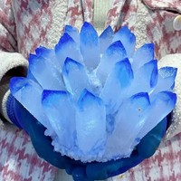 Vente en gros : Cluster de quartz bleu créé en laboratoire, cristal cultivé hydrothermiquement, spécimen de druse pour ornement de bureau, cadeau pour les amateurs de cristaux