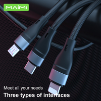 Kabel Data Pengisian Cepat Maimi Tipe-C, Nylon Braided, Inti Tembaga Murni, Tahan Lama, Warna Hitam, 1m, Kabel Pengisian & Sinkronisasi untuk Ponsel dan Tablet