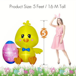Decoración Inflable de Pascua, Pollito Amarillo de 1.5 Metros de Altura con Huevo, Luces LED Integradas, para Hogar, Jardín, Césped, Fiestas y Celebraciones de Pascua - Product Image 2