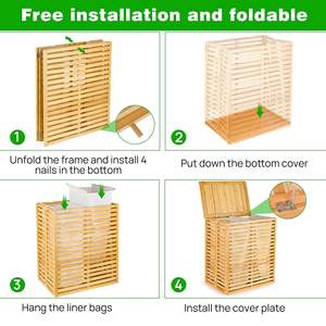 Panier à linge DB Bamboo 33x15x85cm pliable à double compartiment avec couvercle pour salle de bain - Product Image 4