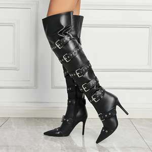 Botas de estilo europeo americano, sexys, para fiestas y discotecas, con cremallera, punta en pico, por encima de la rodilla, de caña larga, para otoño e invierno - Product Image 3