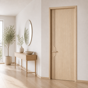 Puerta <span class=keywords><strong>Interior</strong></span> de MDF con Acabado Melamina Efecto Madera Cremosa Cálida, Diseño con Ranura Lateral para Manija, Ideal para Hoteles y Apartamentos - Product Image 2