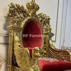 Phong cách <span class=keywords><strong>Baroque</strong></span> Victorian chần chừ ngai vàng hoàng gia sang trọng nhung đỏ ghế bành khung gỗ rắn cổ vàng phòng khách ghế - Product Image 5