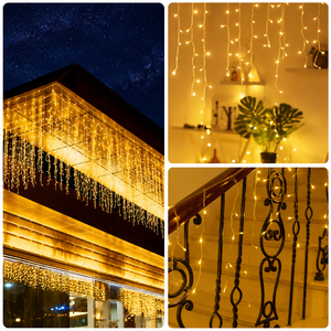 Cortina de <span class=keywords><strong>Luces</strong></span> LED con Forma de Carámbanos, 8 Funciones de Iluminación, <span class=keywords><strong>Cascada</strong></span> Intermitente, Decoración para Bodas, <span class=keywords><strong>Navidad</strong></span>, Hoteles, Exteriores, Control Remoto, IP44 - Product Image 5