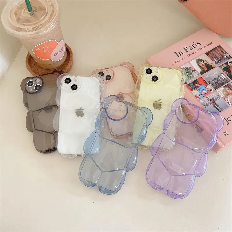 Cute 3d bear clear phone case for iphone 11 12 13 pro max x xs xr ,for iphone 14 new case