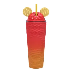 Girls 24oz Bulk Drinking Water Acrylic Tumbler Double Wall Tumbler Cute Plastic Tumbler Cup With Double Ears Lid And Straw