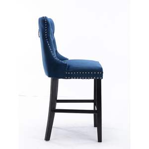 Taburetes de Bar contemporáneos DB, tapizados de terciopelo con botón, decoración con mechones, patas de madera, adorno cromado para cabeza de clavo para comedor de ocio - Product Image 4
