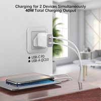Chargeur USB Type-C 40W Chargeur rapide pour téléphone portable Prise EU/UK Chargeur double port avec adaptateur secteur USB-C Câble de données pour Xiaomi