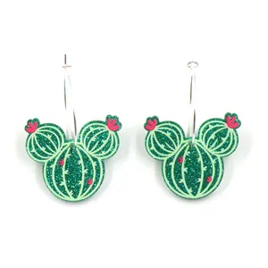 Cactus Cute Mouse Dangle Acrylic Earrings for Women Fine Quality Glitter with Pearl Trendy Fashionable for Parties ODM Supply