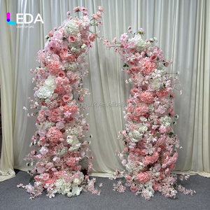 ซุ้มดอกไม้ประดิษฐ์สีชมพูแบบพกพา LEDA ดอกไม้ผ้าไหมสีตามสั่ง ฐานผ้าสำหรับตกแต่งทางเข้างานแต่งงาน วันวาเลนไทน์ - Product Image 1