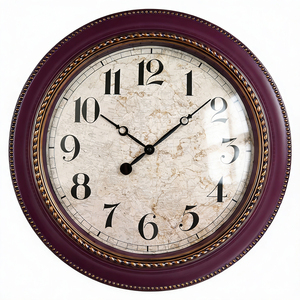 Horloge murale bordeaux 18 pouces, luxe, rouge vin, bordure dorée perlée, cadran carte du monde ancien, mouvement silencieux à quartz, rétro, ronde, Reloj De Pared - Product Image 1