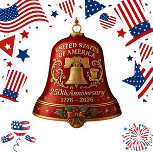 Novedad, Adorno Navideño de Campana Metálica Redonda en 3D para el 250 Aniversario de los Estados Unidos, 8*6 cm, Regalo para Árbol, Decoración para Puerta de Casa - Product Image 2