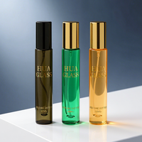 Flacon de parfum vide transparent brillant personnalisé de 10 ml avec bouchon cylindrique noir doré, mini flacon vaporisateur de parfum avec boîte d'emballage personnalisable