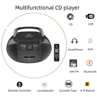 Reproductor de CD portátil personalizado de fábrica con transmisión de música por BT, radio AM/FM USB, función de grabación de cinta con control remoto para uso en casa y al aire libre.
