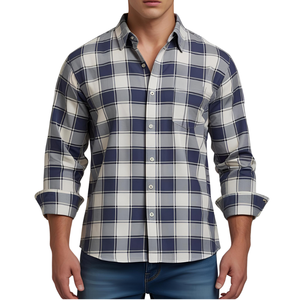 Camicie da uomo con bottoni a maniche lunghe a quadri camicie a maniche lunghe a forma regolare per il lavoro degli uomini - Product Image 1