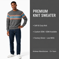 Pull en maille à col rond et manches raglan pour homme, gris, motif Fair Isle, avec logo personnalisé, mélange acrylique, style décontracté urbain, automne-hiver