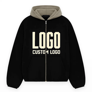 500 Gsm poids lourd surdimensionné fermeture éclair plaine blanc couleur bloc à capuche hommes coton en détresse lavage à l'acide Vintage LOGO personnalisé à capuche - Product Image 2