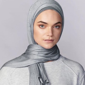 60*170Cm couleur unie musulmane Hijab châles mercerisé coton écharpe diamant strass haute qualité modal Hijab écharpe - Product Image 2