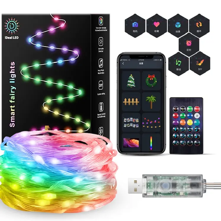 DIY LED String Lights with Music Mode RGB Color Changing Twinkle Lights with Remote App Control Christmas Fairy Lights