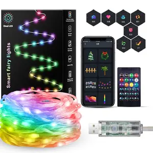 Светодиодная гирлянда «сделай сам» с музыкальным режимом RGB, меняющие цвет мерцающие огни с дистанционным управлением через приложение, рождественские сказочные огни