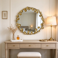 Miroir mural en métal botanique avec feuilles dorées, sculpture florale, cadre décoratif pour la décoration murale de hall de villa