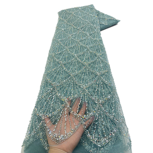 Ni. Ai sang trọng đính cườm Net ren vải lưới thêu Sequins ren vải với ngọc trai cho tiệc cưới - Product Image 3