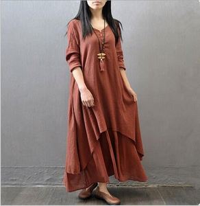 Abito <span class=keywords><strong>da</strong></span> <span class=keywords><strong>donna</strong></span> <span class=keywords><strong>in</strong></span> <span class=keywords><strong>lino</strong></span> 2022 primavera nuovo falso due pezzi manica lunga girocollo tinta unita allentato Plus Size abito Casual irregolare - Product Image 3