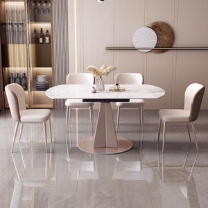 ชุดโต๊ะอาหารหินชนวนทรงกลมแบบพับได้ ขยายได้ ดีไซน์หรูหรา ทันสมัย เรียบง่าย เหมาะสำหรับโรงแรมและบ้าน พร้อมเก้าอี้ 6 ตัว - Product Image 3