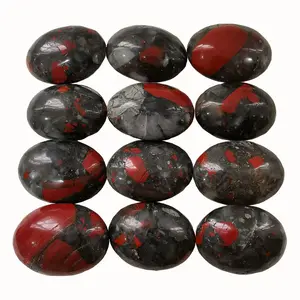 Natural African Blood Stone Palms Healing Crystal Quartz Oval Stone For Wholesale