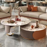 Hanyee Ensemble de tables basses modernes et luxueuses en métal marbré pour la maison, le salon, la chambre à coucher et la salle de bain.