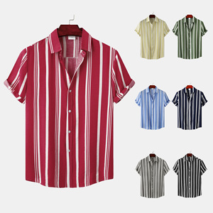 Chemise d'été pour <span class=keywords><strong>homme</strong></span> de haute qualité 2025, nouvelle chemise de plage en coton pour <span class=keywords><strong>homme</strong></span>, chemise décontractée à rayures imprimées à manches courtes respirante - Product Image 1