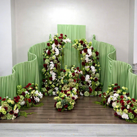 Gapura Bunga Artifisial Burgundy Sage Green White untuk Pernikahan, Pilar Bunga Hydrangea Artifisial untuk Latar Belakang Photo Booth Acara