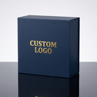 Boîte à fermeture magnétique bleu foncé personnalisée, boîte en papier rigide pour montre homme, boutons de manchette, emballage cadeau d'anniversaire