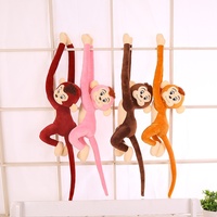 Vente en gros de jouets en peluche animaux de la jungle poupées singe en peluche bras long en rose brun rouge orange avec sangles suspendues cadeaux pour enfants