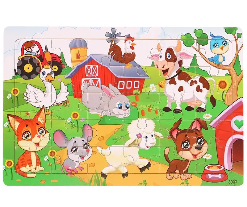 Wooden Toy Jigsaw Puzzle Wood Cartoon Animal Vehicle Kid Early Learning Baby Educational Toys for kid Children Puzzles