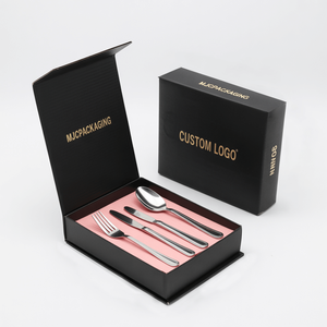 Caja de Regalo Magnética de Cartón Rígido Reciclable con Logotipo, para Cuchillos y Tenedores Negros de Lujo - Product Image 1