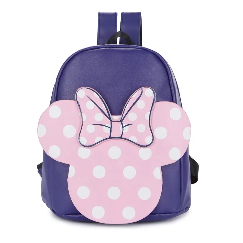 2020 custom pu leather Bow Minnie and Mickey print cute kids backpack school bags girls