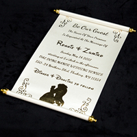Tarjeta de invitación de boda de desplazamiento en caja de papel árabe, con texto personalizado