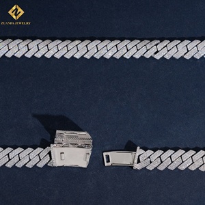 ZUANFA JEWELRY Moissanite <b>Statement</b> <b>Necklace</b> 925 Silver Rhodium Plated Cuban Link Chain Geometric Design Men's Hiphop Jewelry - Product Image 2