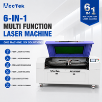 Machine laser combinée ACCTEK multi-têtes 6 en 1 (fibre, CO2) pour le nettoyage, la soudure, la découpe et la gravure de métaux, non-métaux, bois et acier