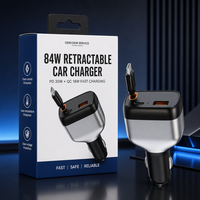 Chargeur de voiture rétractable 84W PD 30W PPS 33W avec câble Type C intégré, chargeur de voiture à charge rapide QC 3.0 PD